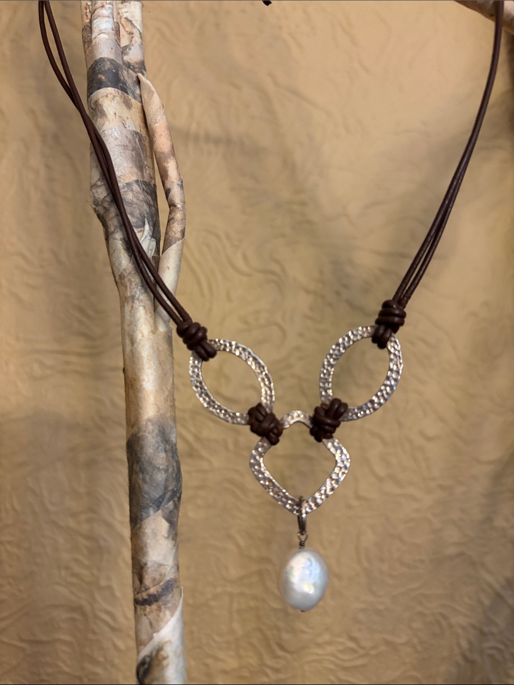 Silpada N1257 Brown Leather Coin Pearl Sterling Silver Necklace Adjustable